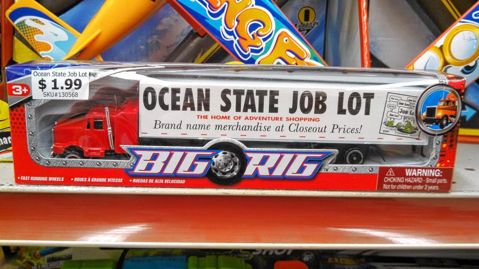 For the kid who has it all: an Ocean State Job Lot truck. This one is considerably smaller than the ones the store actually uses, but that means it's also considerably cheaper. Look, just $1.99! (JON BODELL / Insider staff) -
