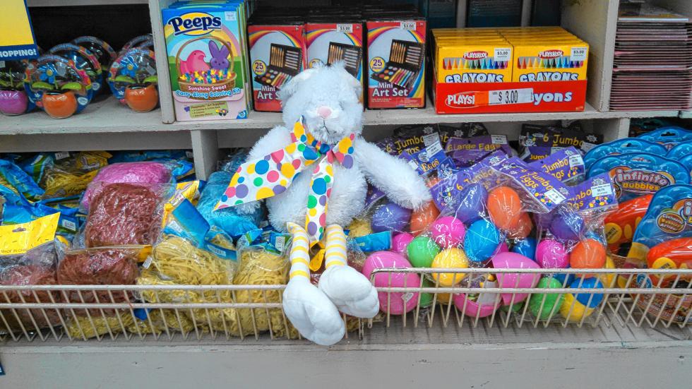 Don't worry, there's still plenty of traditional (boring) Easter stuff, too. Whether you want bunnies, plastic eggs, baskets or candy, it's all here in the same little section. How convenient. (JON BODELL / Insider staff) -