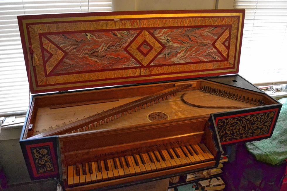 Another one of Hale’s creations, this time in the form of a Box Virginall harpsichord. (TIM GOODWIN / Insider staff) -