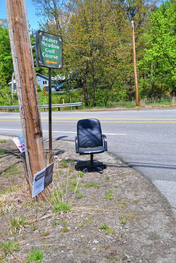 but this was the first time we found an office chair on the side of the road that we can only assume was used to count the cars driving by Sewalls Falls Road. Although it was a short-lived feature on Mountain Road