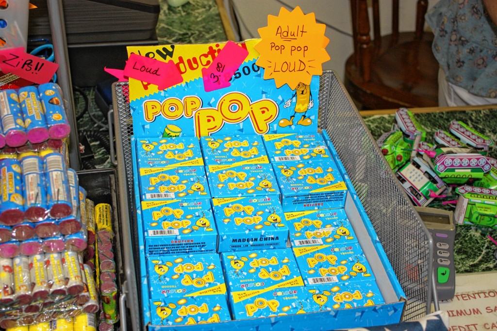 JON BODELL / Insider staffTop: There’ a whole wall of smaller yet totally fun – and funny – fireworks. We’ll see a few from said wall on the next page. Above: These Pop Pop packs aren’t what you think – these bad boys are snappers for adults. Throw one on the ground and the bang is as loud as a firecracker (which are illegal in New Hampshire). We’ll call these the Best Bang for Your Buck ($3).