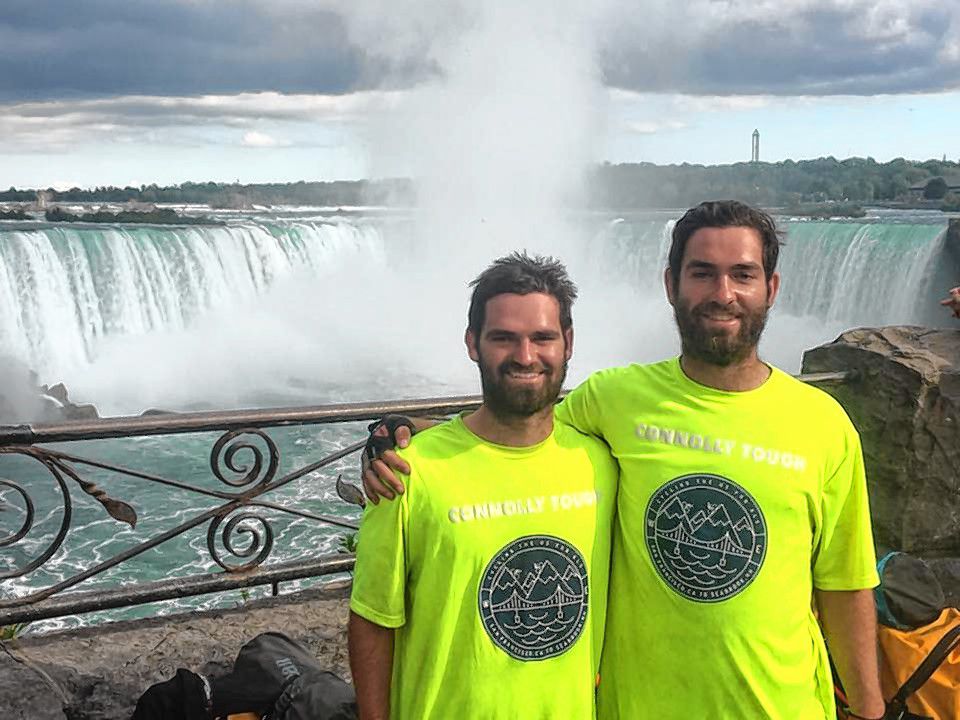 CourtesyDerek and Dylan Thomson stopped at Niagara Falls last week during their bike trip across the country to raise money for the Connolly Tough Fund.