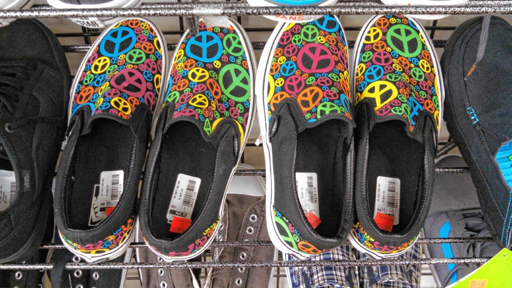 JON BODELL / Insider staff—Bring back the 1960s with these groovy slip-on Vans, complete with peace sign pattern. At just $24.97 at Joe King's (downstairs), these bad boys are a score.