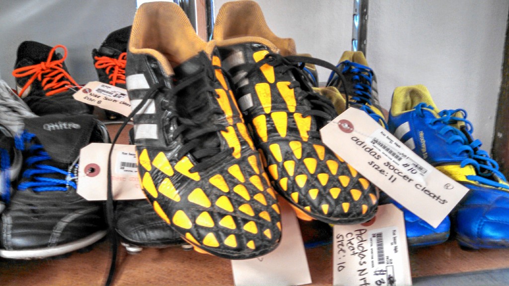 JON BODELL / Insider staff—The beginning of the school year means the beginning of the soccer season. Don't get left in the dust because you don't have a pair of cleats! Capital Sporting Goods has all kinds of great, cheap, used gear, including these bumble bee-looking soccer cleats for $10. Put these on and sting your opponents on the field!