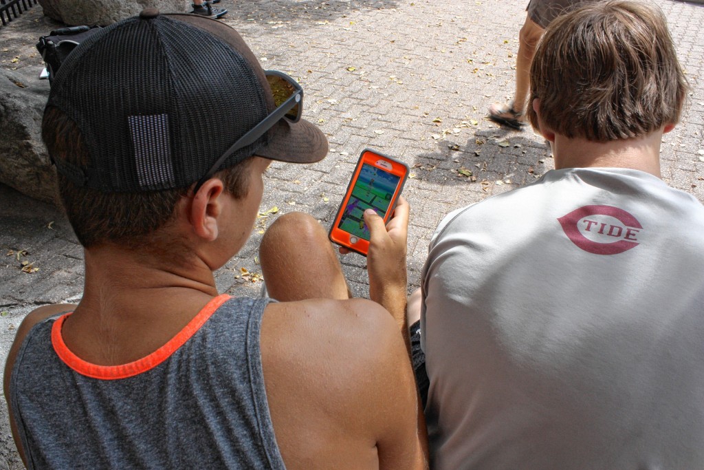 JON BODELL / Insider staff—Sal Rinaldi and Dom Manning, both 16 and from Concord, spent a good chunk of last Thursday afternoon hunting for Pokemon in Bicentennial Square.