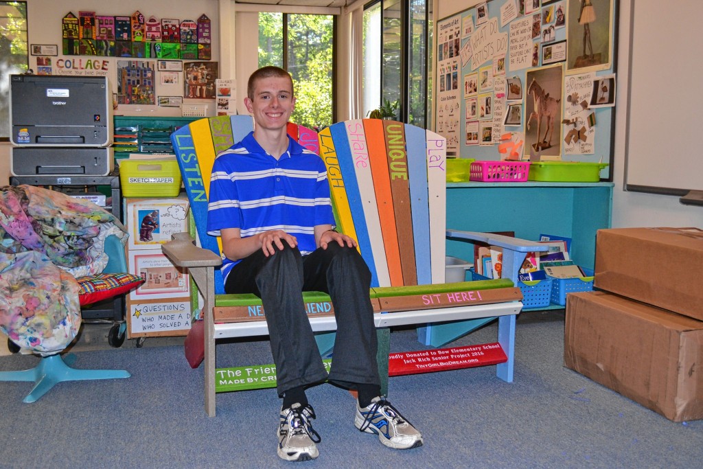 Tim Goodwin / Insider staffFor his senior project, Bow High senior Jack Rich fundraised to buy two friendship benches from Tiny Girl, Big Dream for Bow Elementary and Dunbarton Elementary.