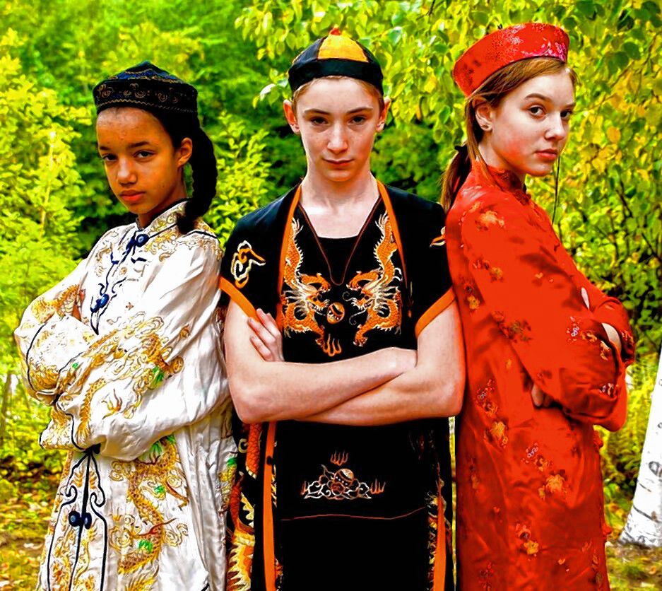 Courtesy—From left: Keisha Johnson, Christopher Renaud and Brianna Sink, as Morotaka, Ishizakuri and Kuramochi, three bumbling suitors to the princess.