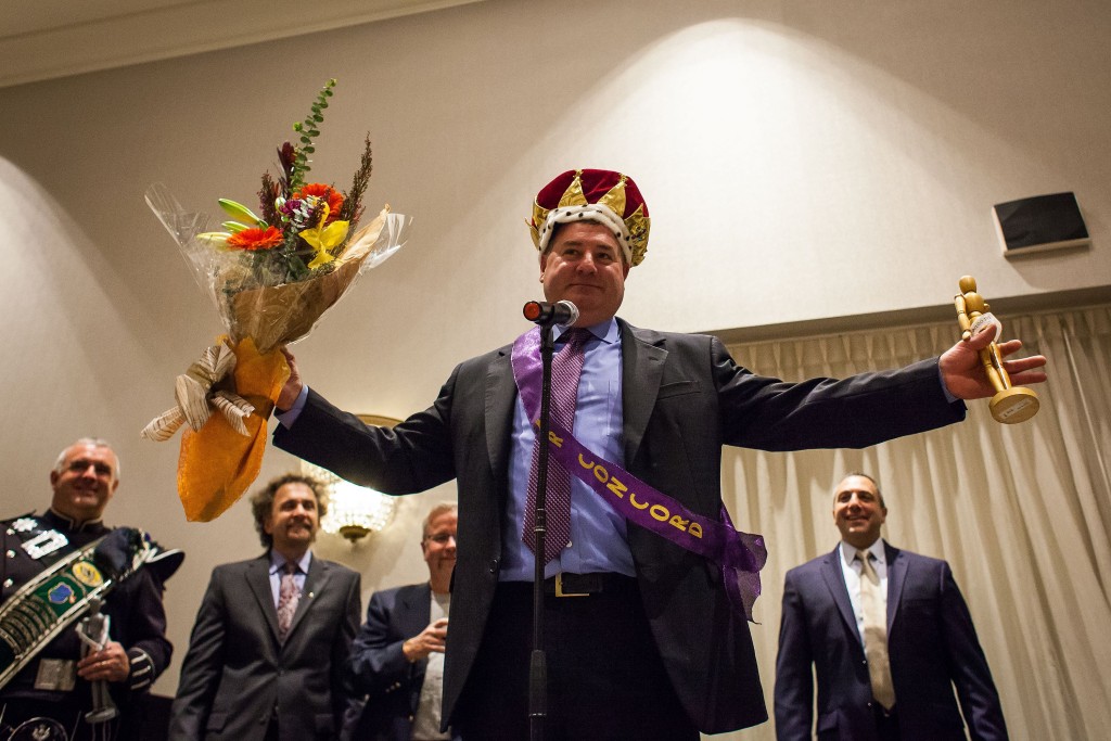 John Cimikowski, owner of Cimo's South End Deli, is crowned Mr. Concord during the Mr. Concord Pageant at the Grappone Conference Center in Concord on Friday, Nov. 18, 2016. (ELIZABETH FRANTZ / Monitor staff)