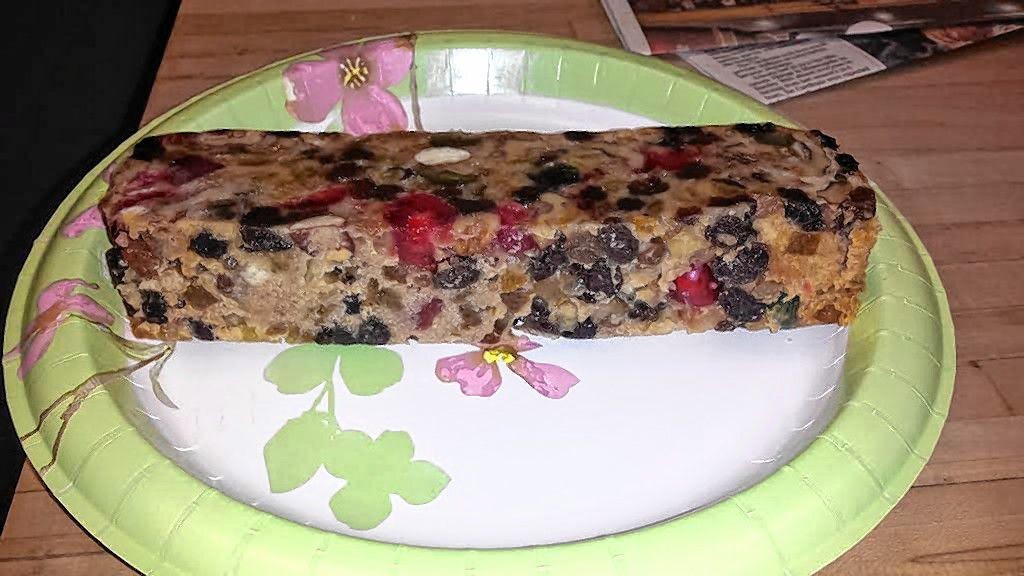 Here's proof that we actually bought and ate (at least some of) a fruit cake.