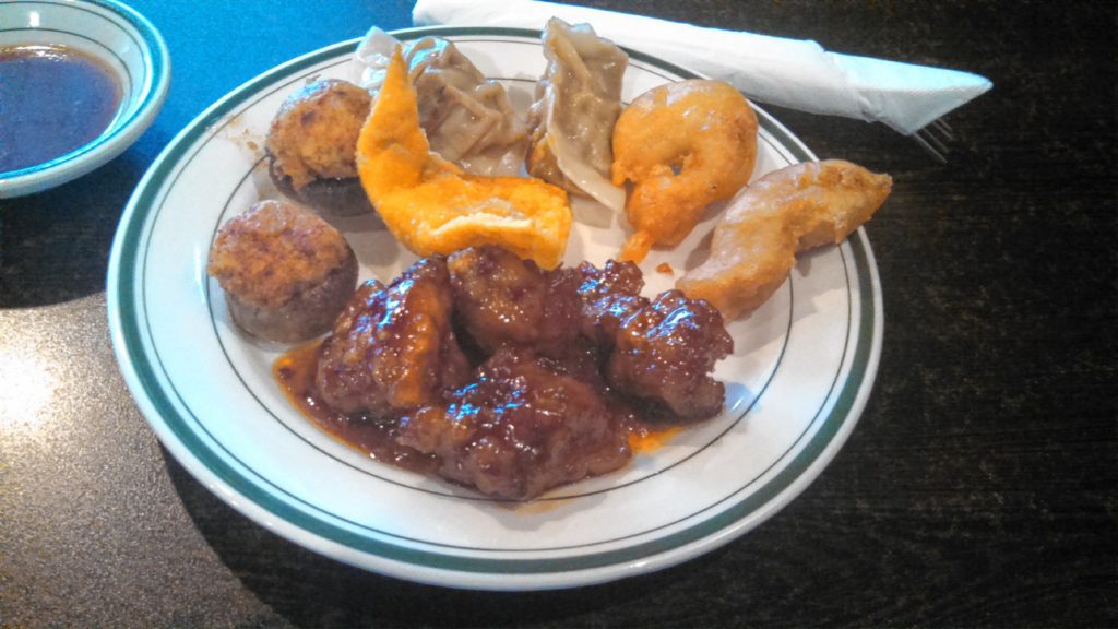 We tried a little bit of everything at the Red Apple Buffet last week: General Tso’s chicken, chicken fingers, crab rangoons, stuffed mushrooms and fried dumplings.