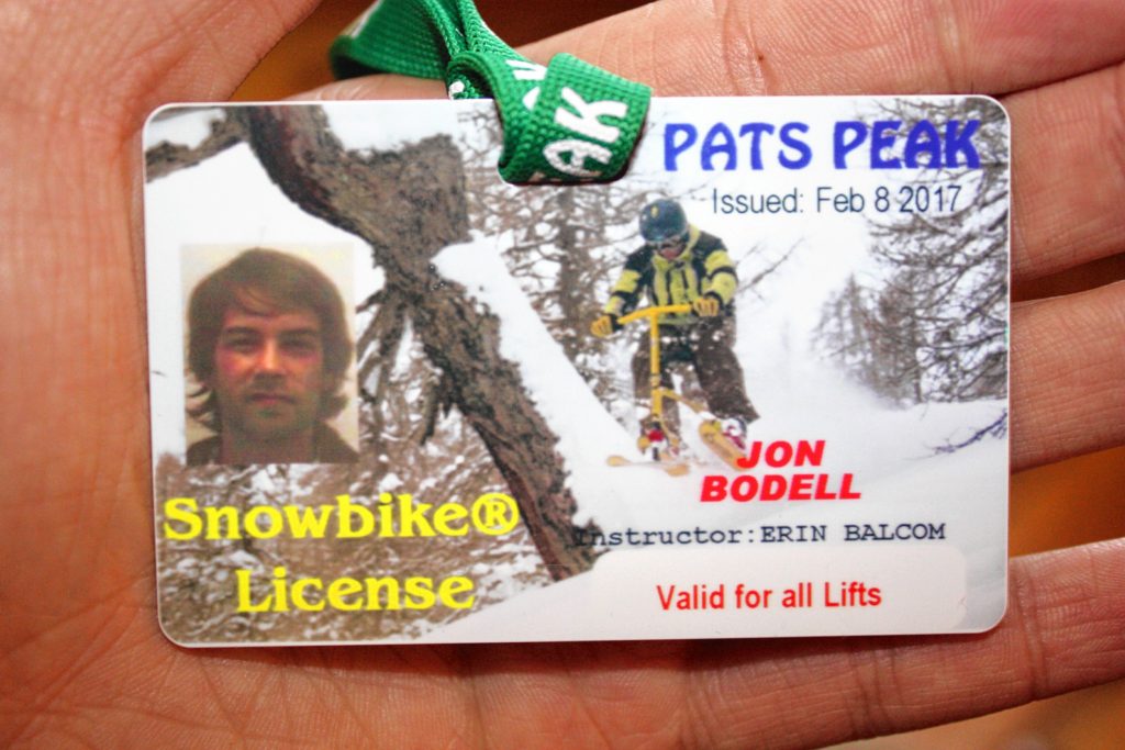 Jon's official snowbiking license, issued by Pats Peak.