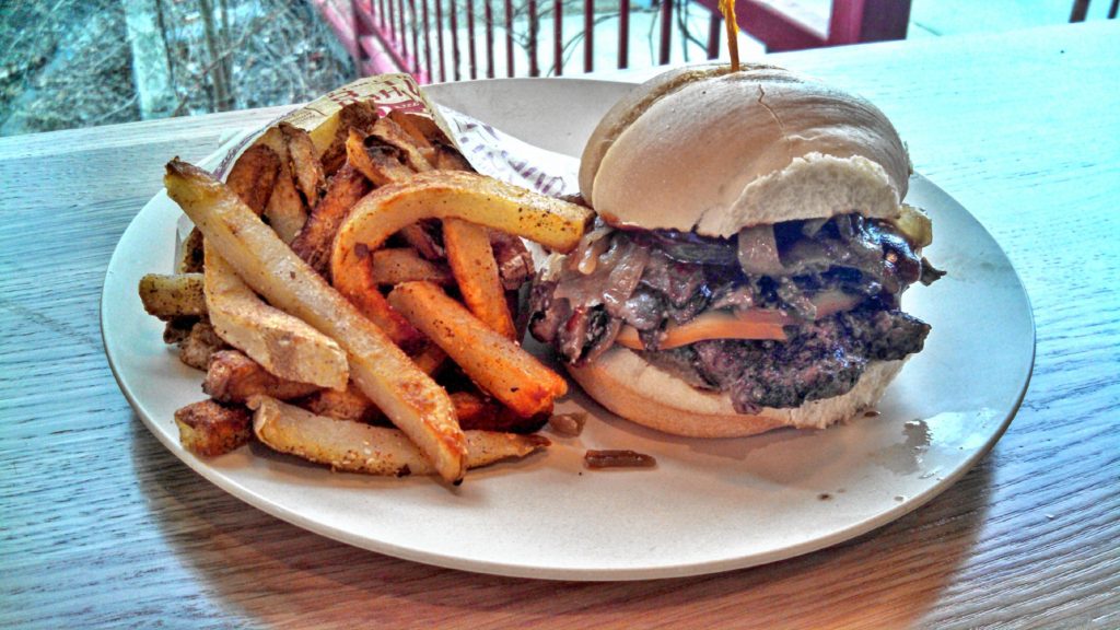 Here’s an Adopted Luke burger with a side of fries from b.good on Fort Eddy Road.