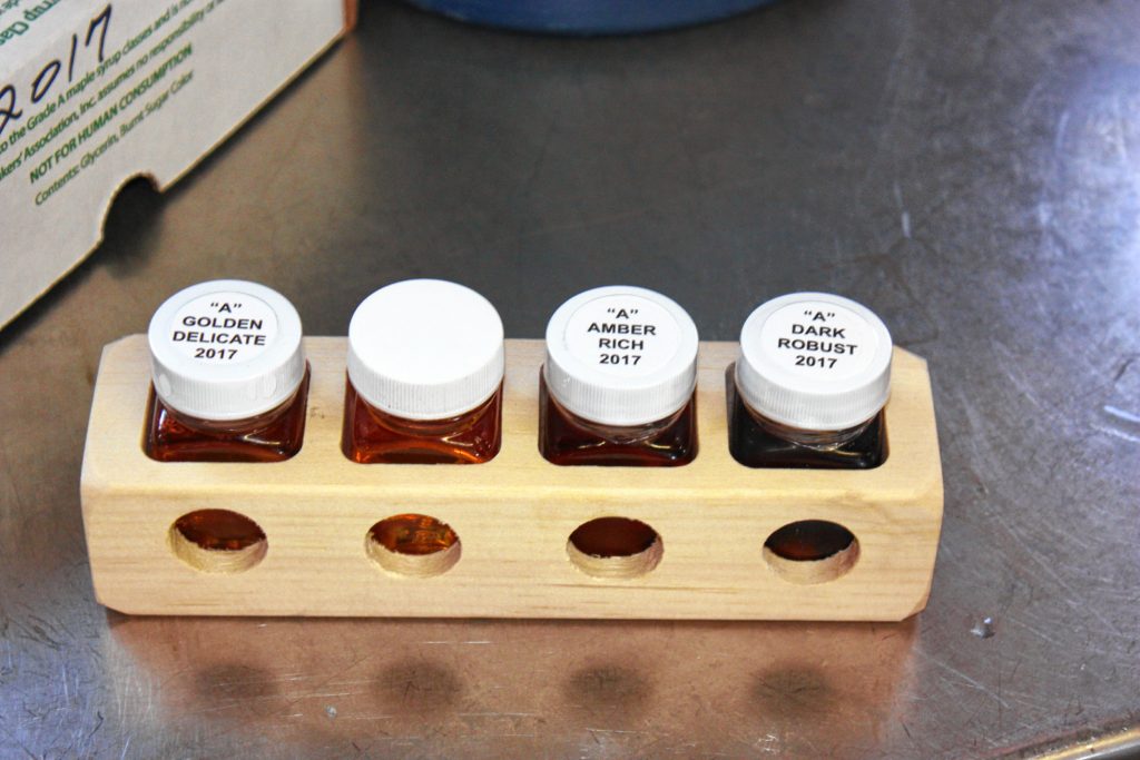 There are four grades of maple syrup: Grade A Golden, Grade A Amber, Grade A Dark and Grade A Very Dark. In general, the darker the color, the richer the taste. It basically comes down to, the longer it takes to boil, the darker it gets in color and more robust in flavor. (JON BODELL / Insider staff)