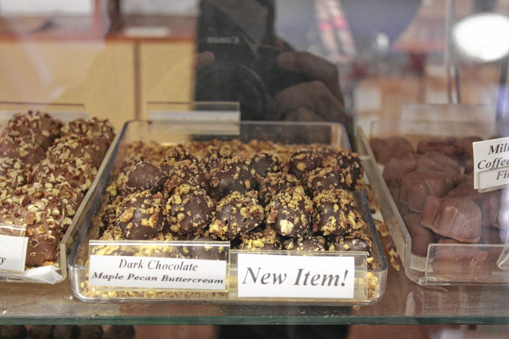 Granite State Candy Shoppe just created these bad boys: Dark Chocolate Maple Pecan Buttercreams. It's basically a maple cream dipped in dark chocolate then coated in pecan pieces. The result is a staggeringly delicious little treat.(JON BODELL / Insider staff)