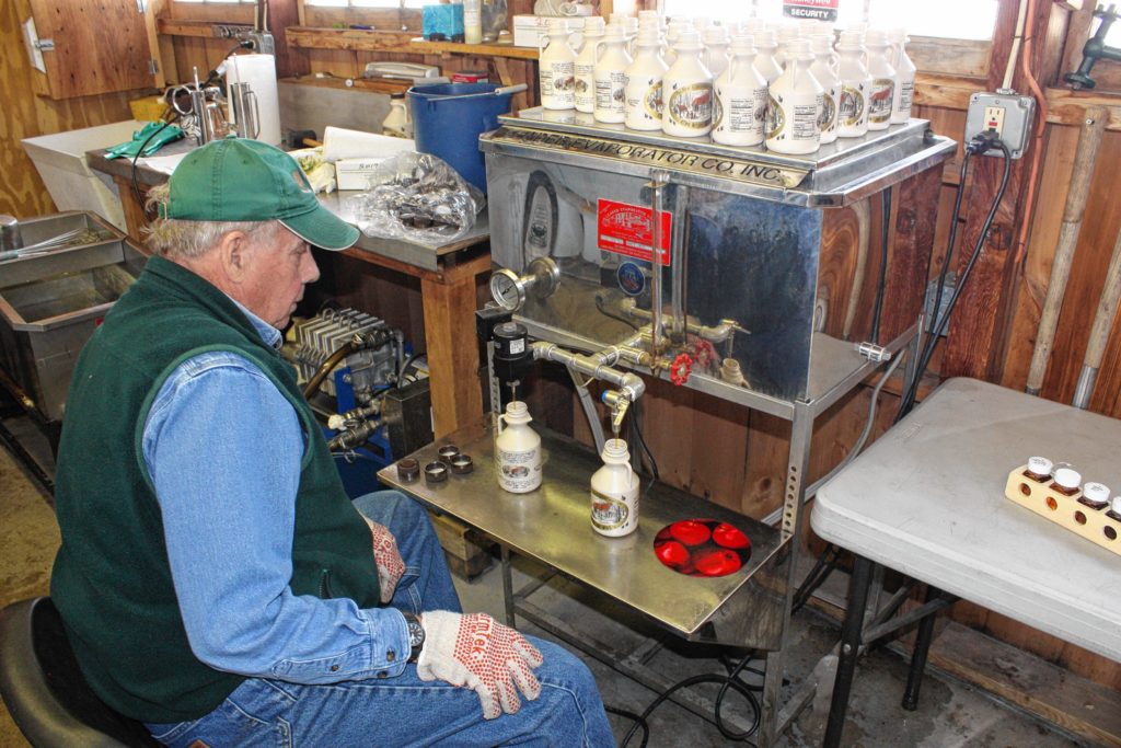 Despite the weird maple season we've had so far, Dean Wilber was still able to show us the process of bottling the finished product at Mapletree Farm last week. He does the packaging right in the same shack he makes the syrup in.(JON BODELL / Insider staff)