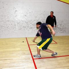 Tim got a crash course in how to play squash