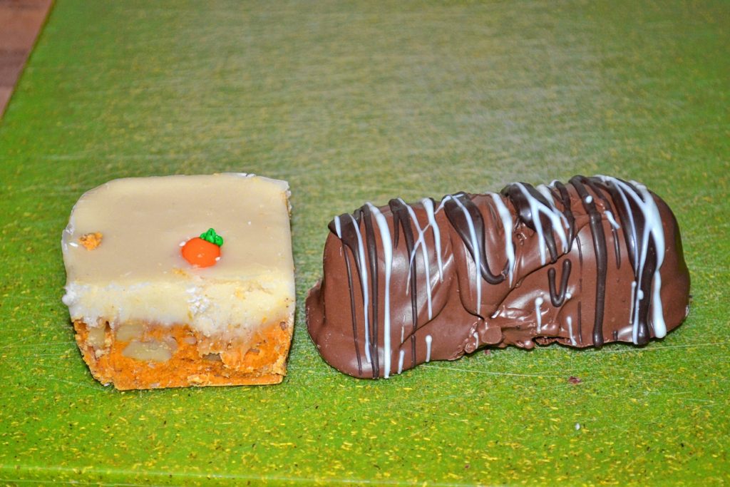 During our trip to True Confections at Steeplegate Mall, we found all kinds of tasty-looking treats, including a slice of carrot cake fudge and a chocolate-covered Twinkie.