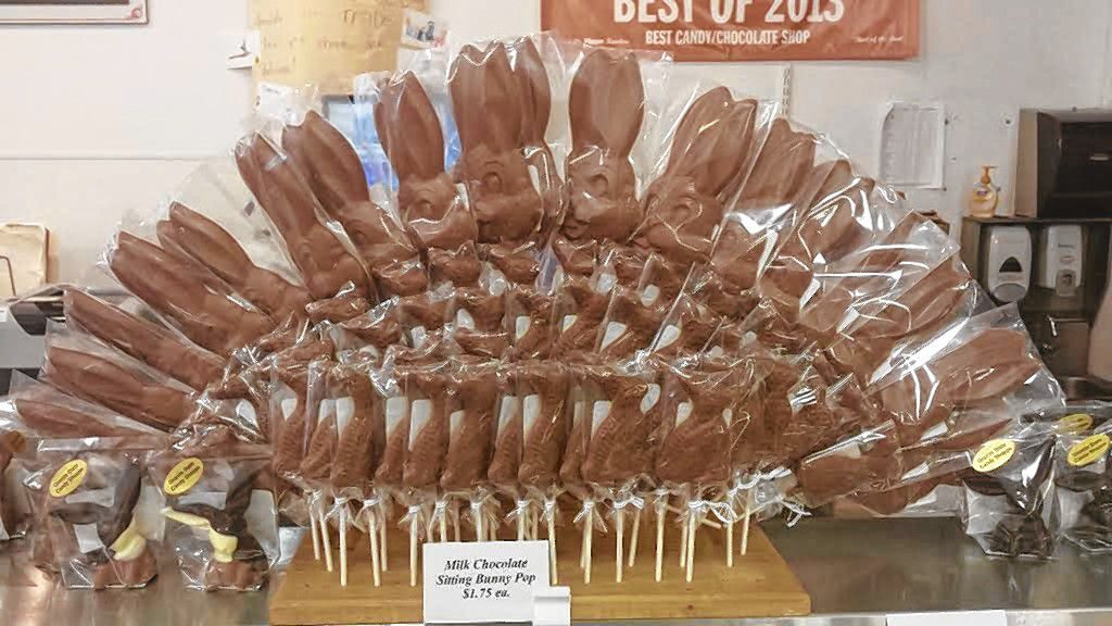 Chocolate Easter bunnies galore at Granite State Candy.
