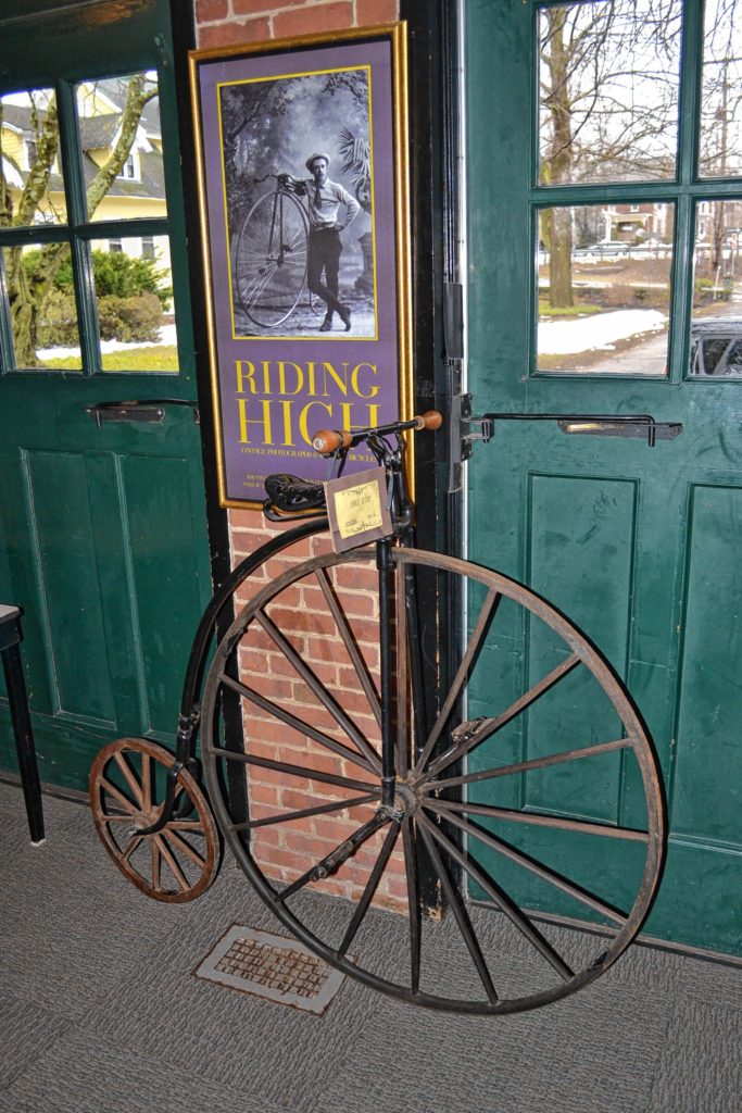 Kimball-Jenkins Estate is hosting an antique bicycle and bicycle advertisement exhibit – thanks to Zip and Carol Zamarchi – in the  Carriage House through April, just before the Big Bicycle Project debuts in Concord on May 6.