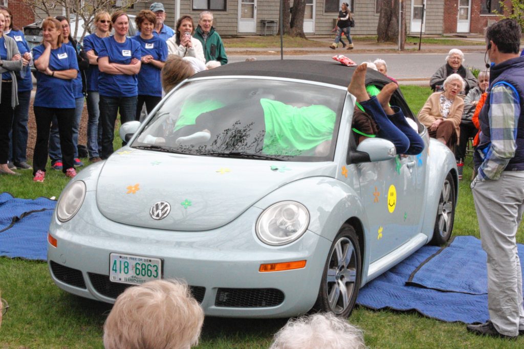 Staffers at Havenwood Heritage Heights teamed up last week to see who could fit more adults into a Volkswagen Beetle. Havenwood is celebrating its 50th anniversary all year long, and the Stuff a Bug competition was the latest installment of fun activities going on throughout the year. After a lot of contorting, cramming and twisting, both teams -- Stuffed Bugs (green) and Herbie's Love Children (blue) -- managed to stuff 16 adults into a staffer's 2004 convertible Beetle. After an odd tie-breaker, which ended up being based on the age of the first person into the car for the second team, the Stuffed Bugs were determined the winners. Though when you pack 16 adults into a little bug, everybody is a winner -- especially those in the audience. JON BODELL / Insider staff