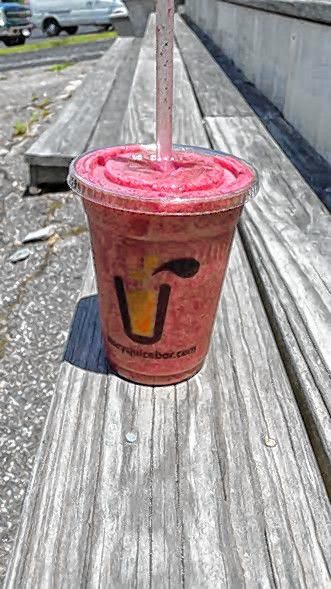 The Fruit Berry Blast at Stacy's Smoothies in Sunapee Harbor includes strawberries, cherries, blueberries, agave and OJ. TIM GOODWIN / Insider staff