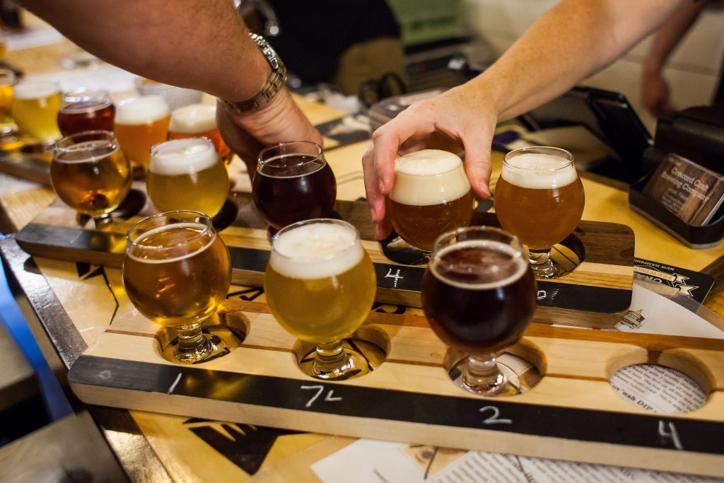 Samples of beer, or tasters, are put together at Concord Craft Brewing in Concord on Friday, July 14, 2017. (ELIZABETH FRANTZ / Monitor staff) ELIZABETH FRANTZ