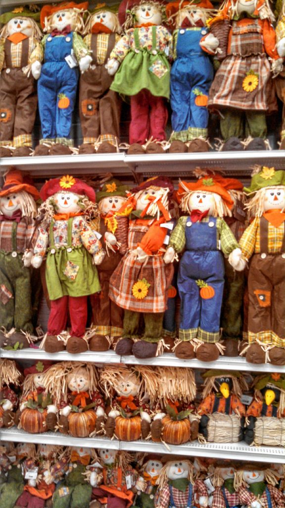 Michael's is an absolute gold mine for fall decorations. We found quite possibly the largest collection of scarecrows in the western hemisphere, along with some fallish leafy garland, fake flowers, hay bales and wreaths. JON BODELL / Insider staff