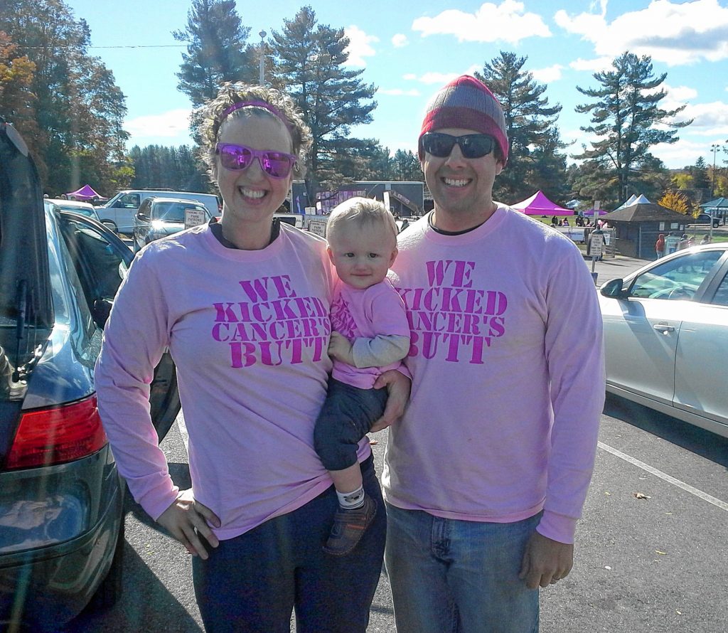 Catherine, Levi and Joel Detty at Making Strides Against Breast Cancer of Concord. Catherine was diagnosed with Stage 2b Triple Negative Breast Cancer shortly after her 18th week of pregnancy with Levi. Courtesy