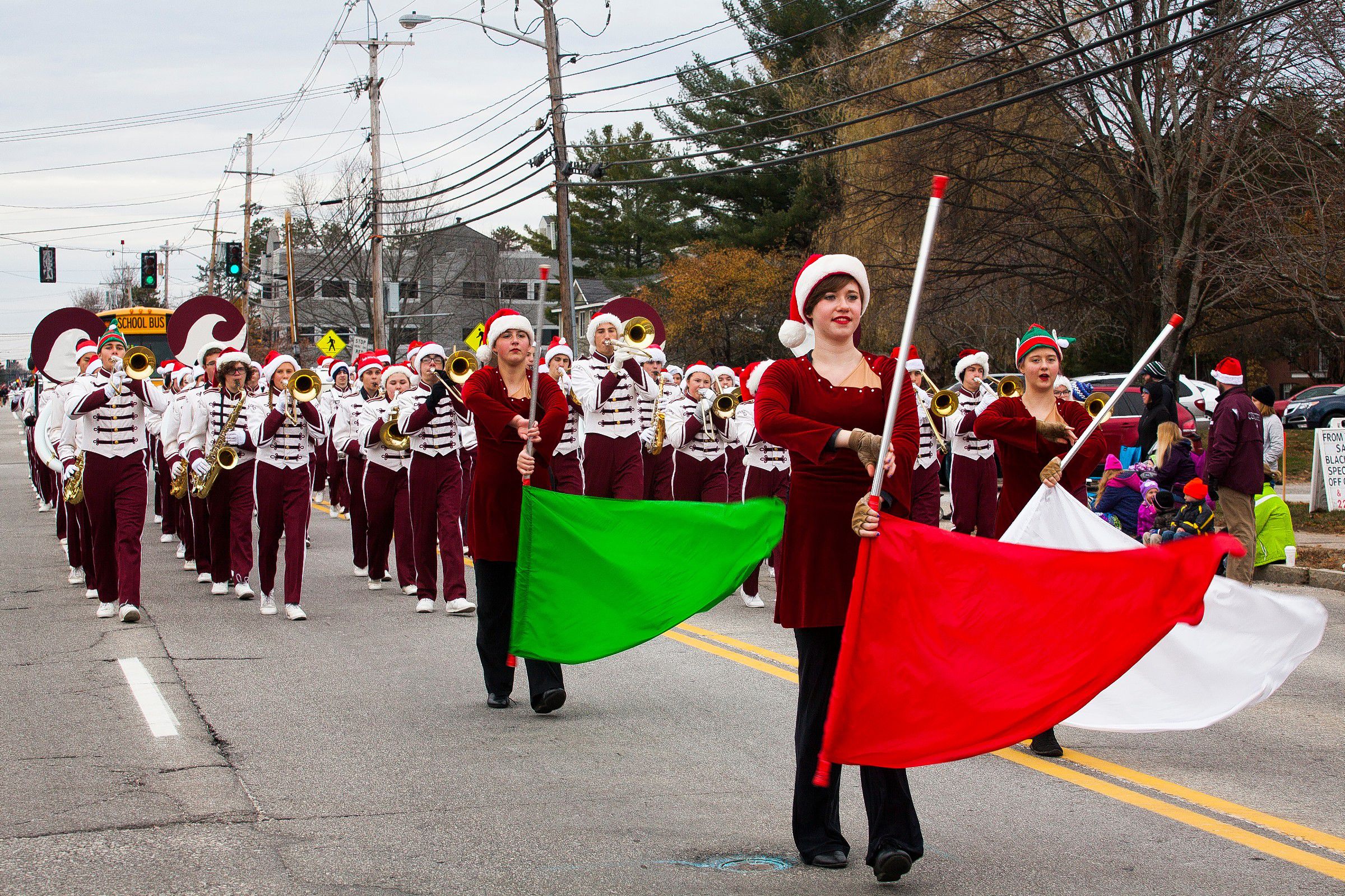 The Concord High School marching band and color guard walk in the annual Christmas parade on the Heights on Saturday, Nov. 22, 2014.  (ELIZABETH FRANTZ / Monitor staff) ELIZABETH FRANTZ