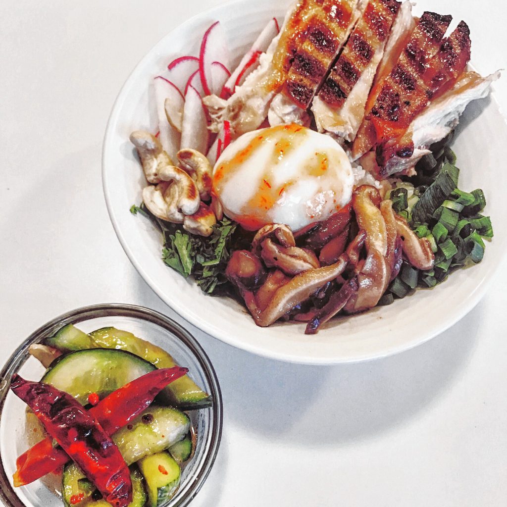 Chef Alan Natkiel will whip up chicken rice bowls with Vietnamese pickles exactly like this one for New Year's Eve at a pop-up restaurant taking over The Little Creperie for New Year's Eve and New Year's Day. Courtesy of Alan Natkiel
