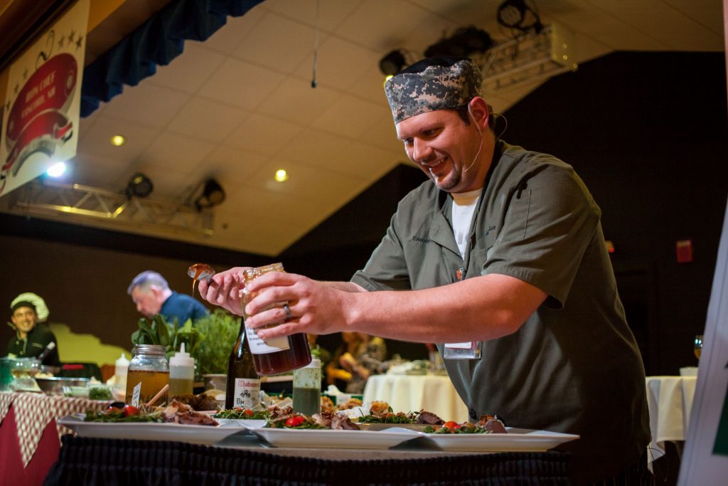 Havenwood-Heritage Heights executive chef Jason Seavey plates his venison baklava dish for the judges during Concord’s second annual Iron Chef competition at Heritage Heights in Concord on Thursday, April 7, 2016. (ELIZABETH FRANTZ / Monitor staff) Elizabeth Frantz
