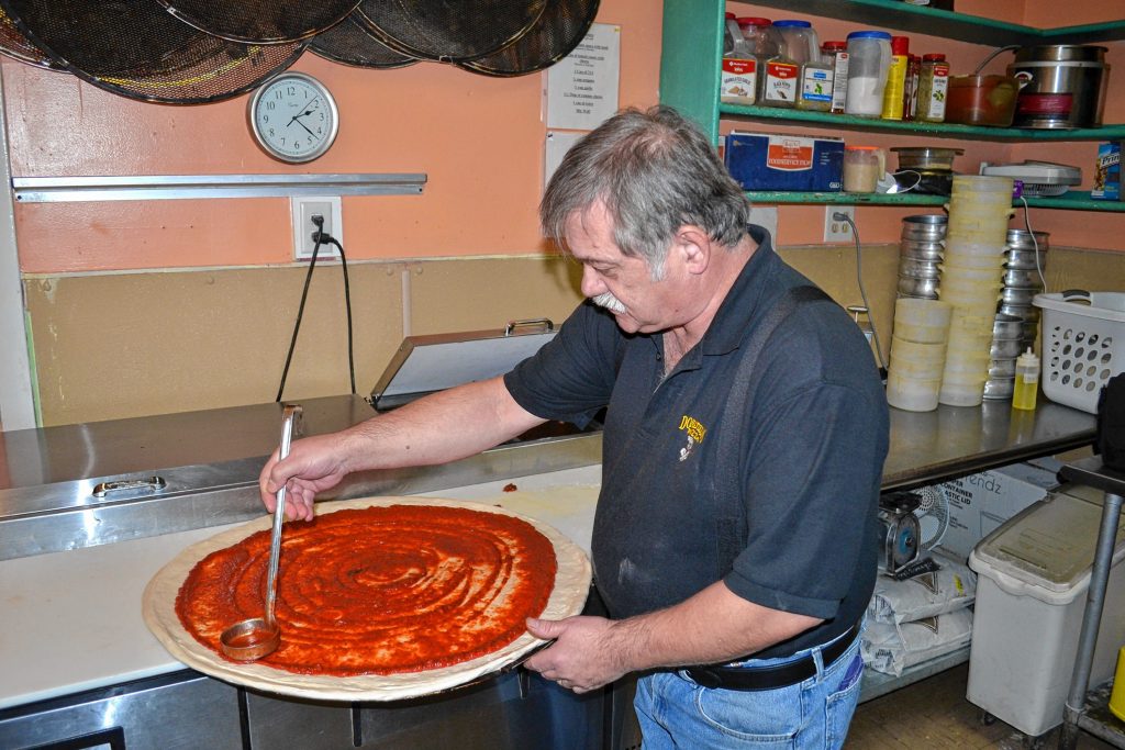 A super dominator is made with two pounds – approximately five cups – of tomato sauce. TIM GOODWIN / Insider staff
