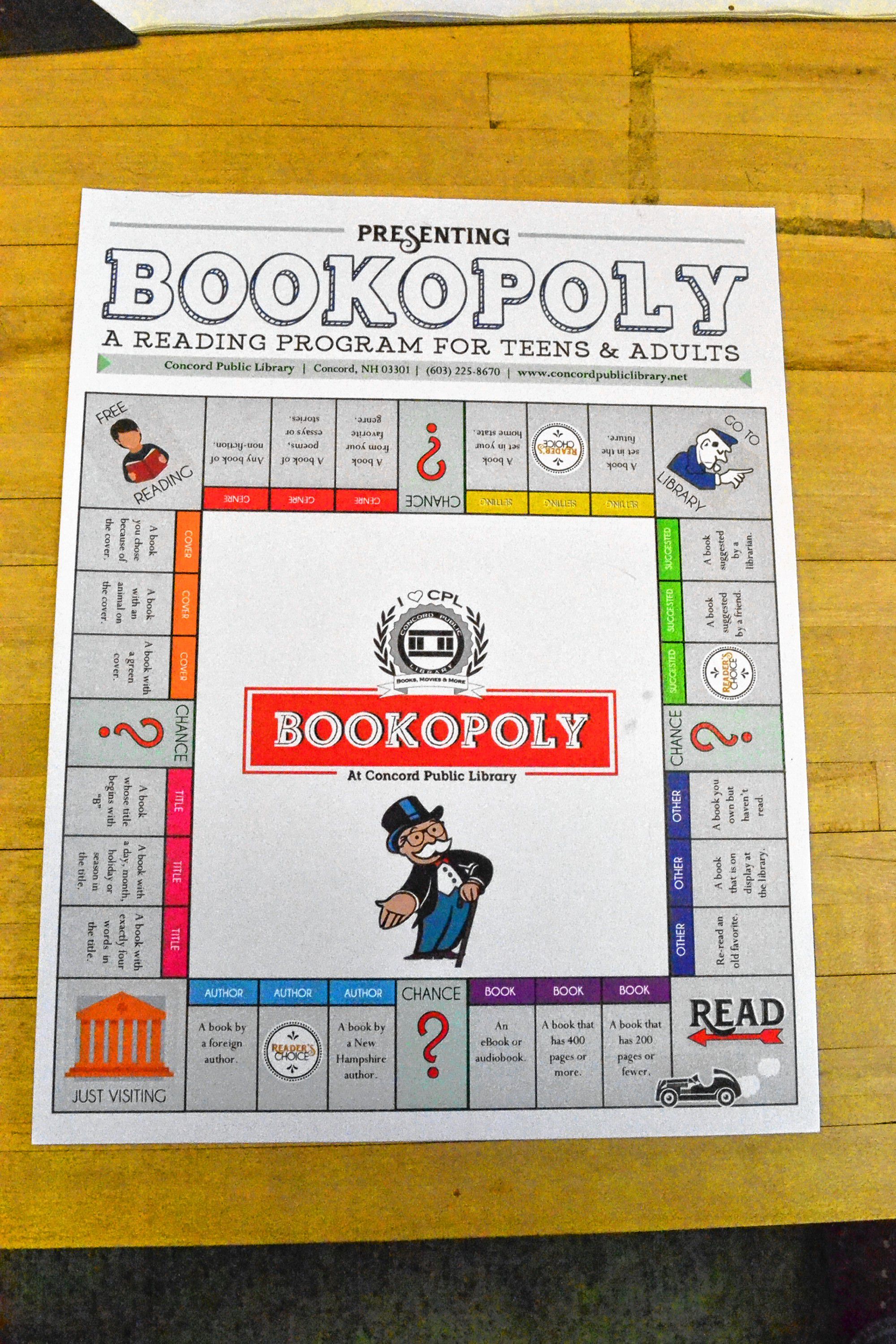 The official game board for the Concord Public Library's Bookopoly. TIM GOODWIN / Insider staff