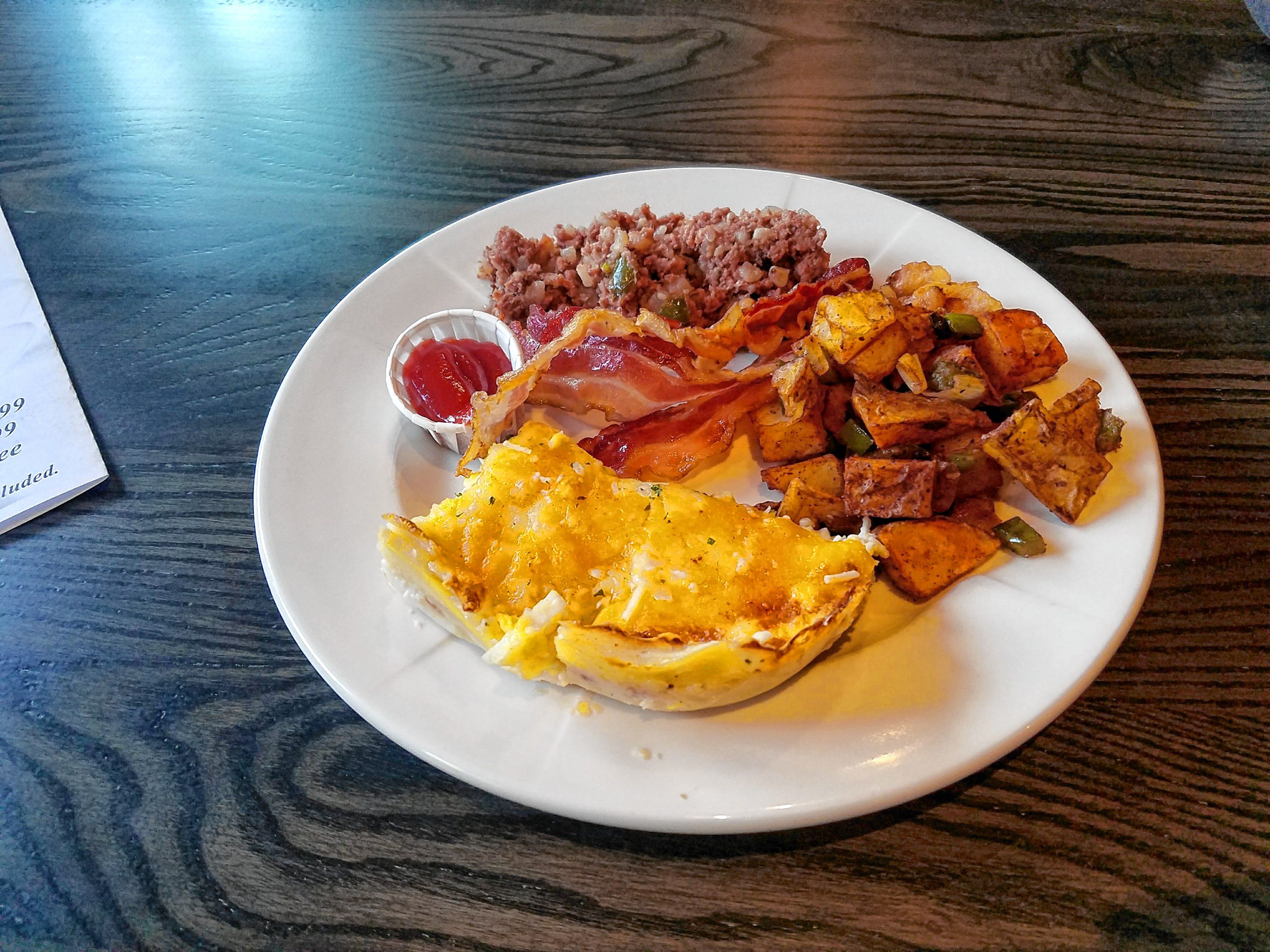 We tried some corned beef hash, bacon, home fries and eggs lasagna from