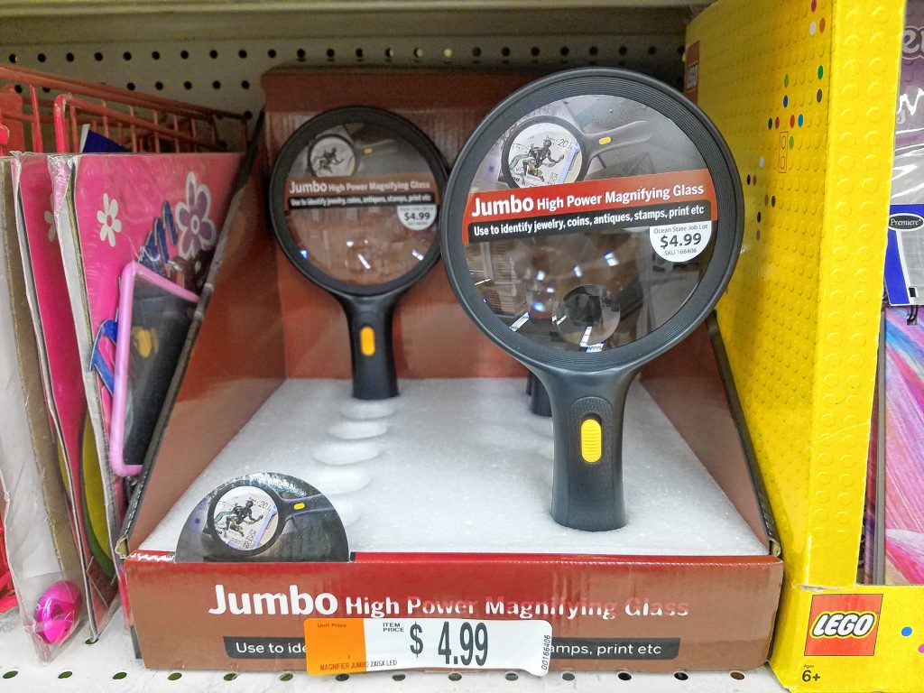 Every good sleuth needs a handy-dandy magnifying glass, and there are several varieties to choose from at the Job Lot, including the classic round style and the full-page magnifier. JON BODELL / Insider staff