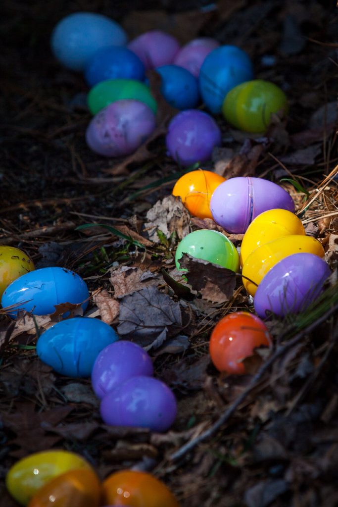 Plastic eggs filled with candy and slips redeemable for prizes are seen during an Easter egg hunt hosted by the Concord Grange at Keach Park in Concord on Saturday, April 15, 2017. Participation was broken into four age groups from two to 10 years old. (ELIZABETH FRANTZ / Monitor staff) Elizabeth Frantz