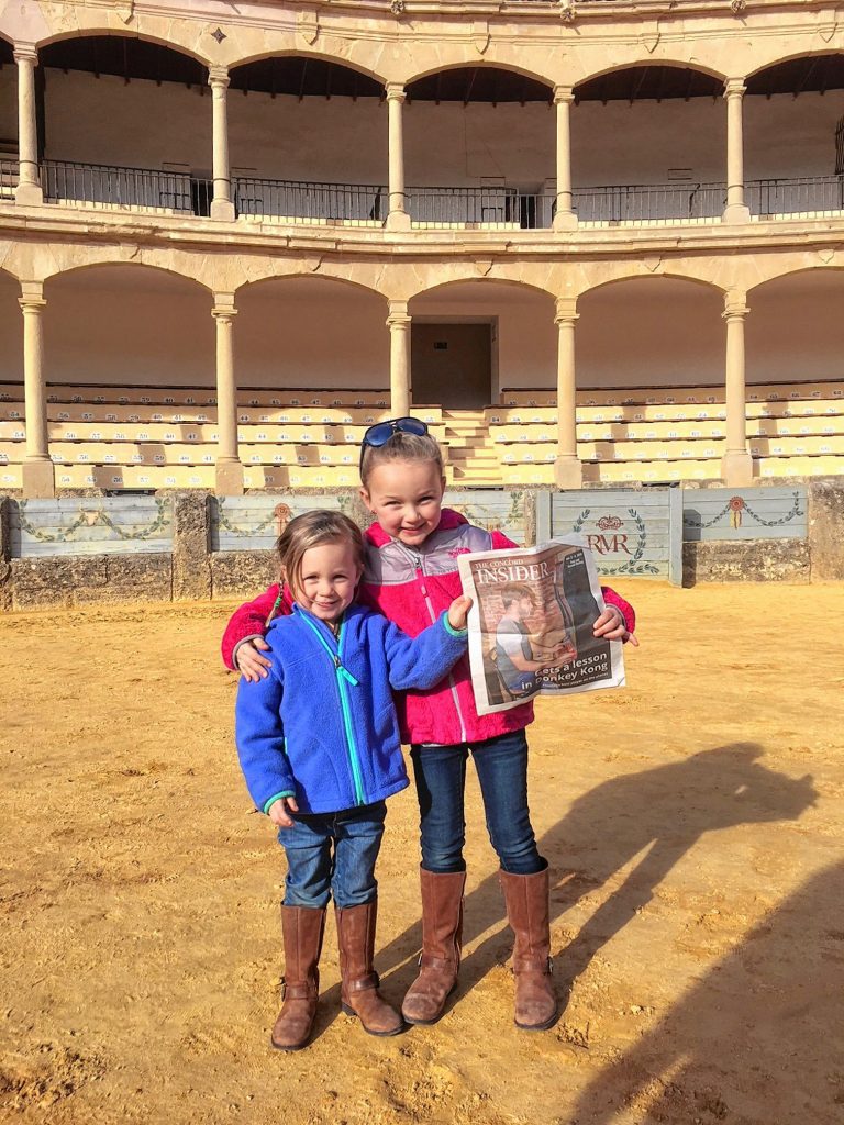 Adeline, 3, and Ella, 5, visited the Plaza de Toros, one of the oldest bullrings in Spain, during a family trip.  Courtesy