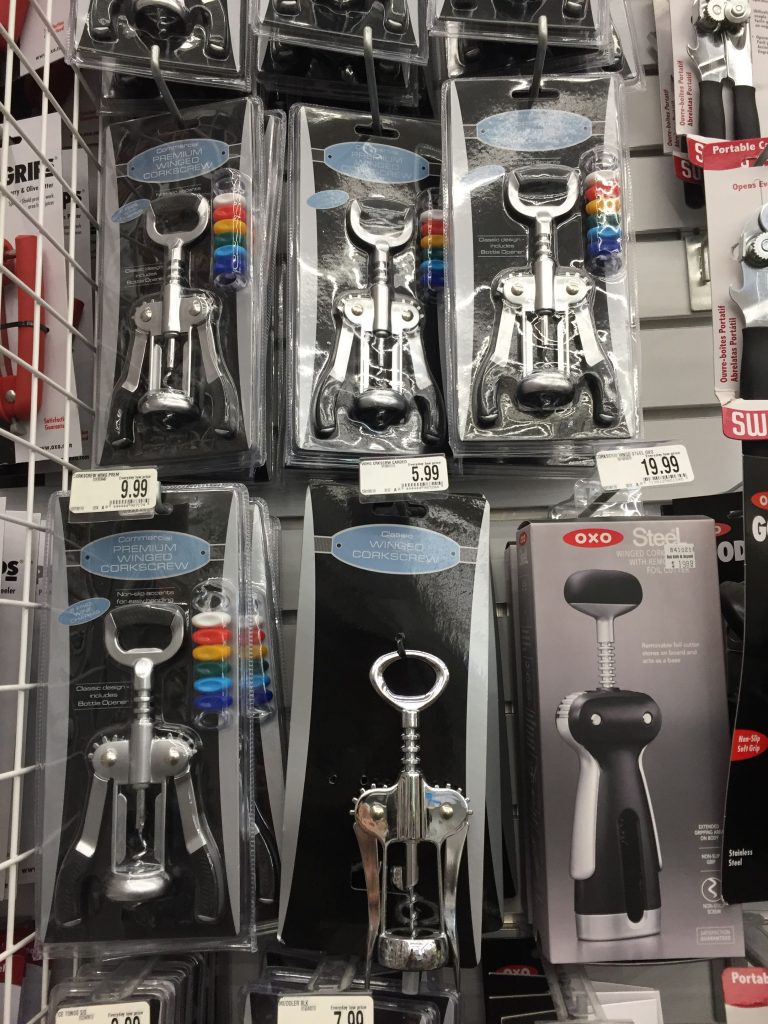 Not everyone needs the fancy or electronic version of a wine opener. There’s plenty of traditional wine openers, pictured here, on sale on Concord’s Bed Bath and Beyond.