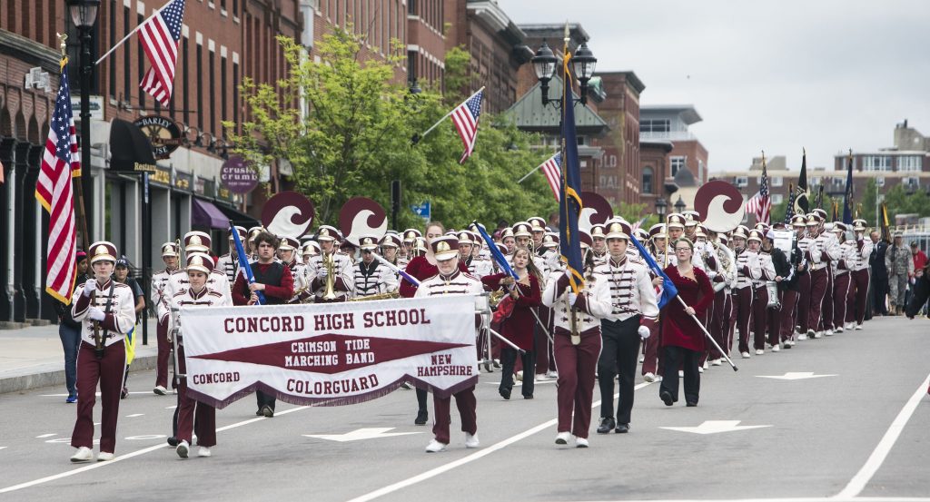 The Concord High School marching band make their way down Main Street during the Memorial Day parade on Monday, May 29, 2017. GEOFF FORESTER