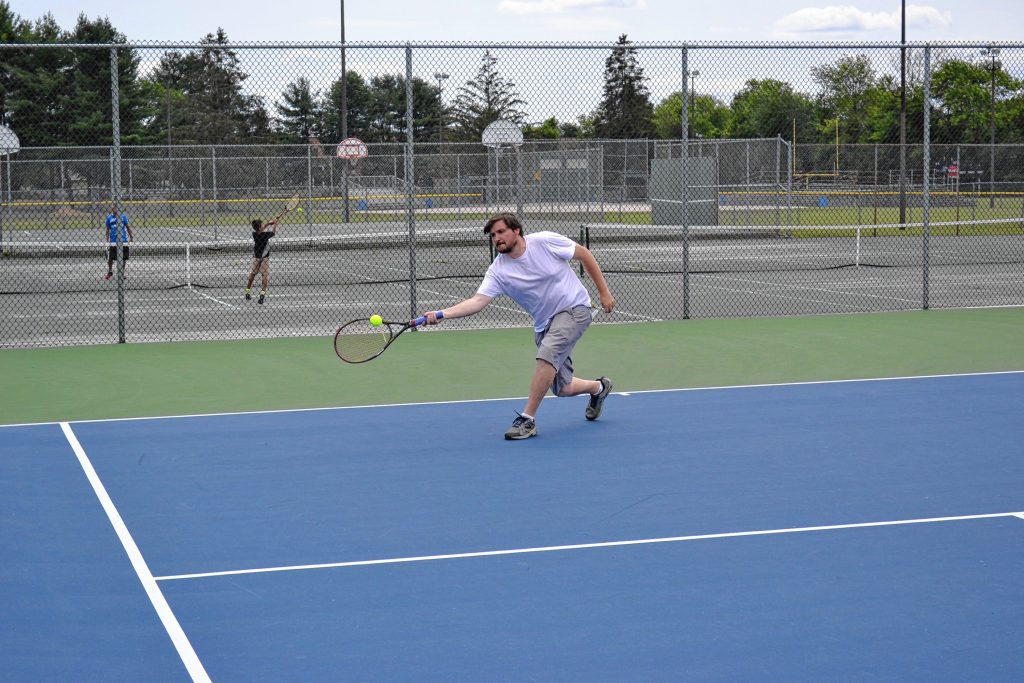With the tennis courts at Memorial Field getting a facelift this year, Tim and Jon decided to play a friendly match. Jon Bodell / Insider staff