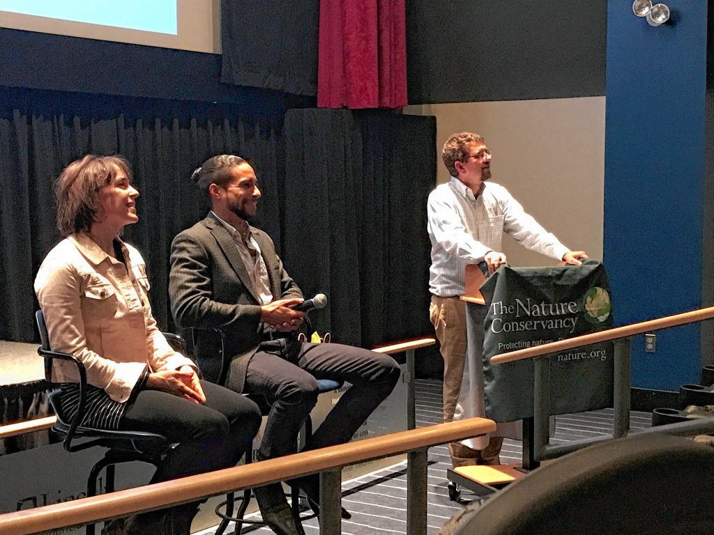 From left: Panelists Janet Wilkinson, Blaze Jones-Yellin and Mark Zankel lead a discussion during last year's film event 'An American Ascent' at Red River Theatres.  Courtesy Megan Latour / The Nature Conservancy