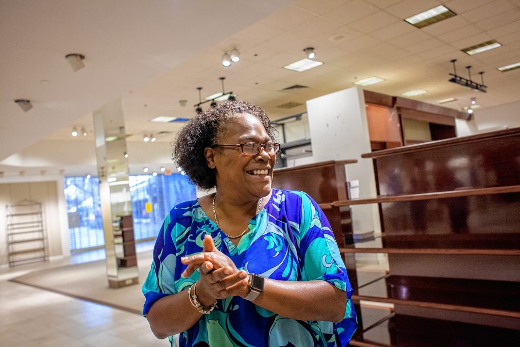 Stephanie Alicea gives a tour of of former Bon-Ton space that she is transforming into the new Capital City Charter School at the Steeplegate Mall in Concord on July 24, 2018. (ELIZABETH FRANTZ / Monitor staff) ELIZABETH FRANTZ