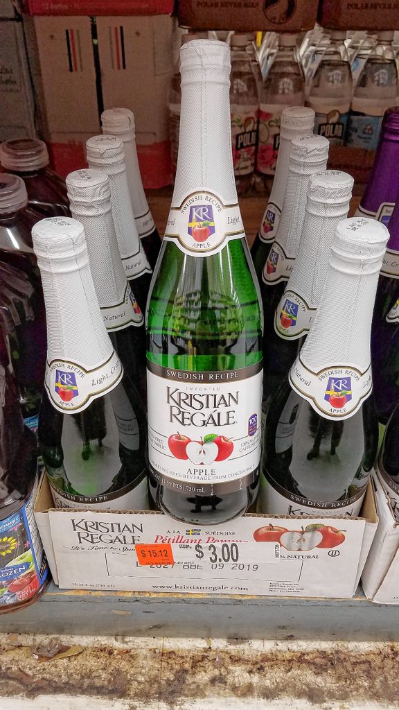 Thirsty? Pop a bottle of this Kristian Regale apple sparkling juice beverage. It's imported and made from a Swedish recipe -- so fancy! JON BODELL / Insider staff