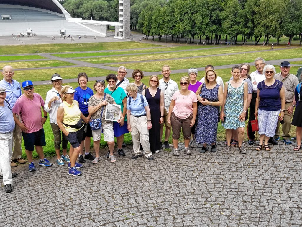 A group of 22 singers from the Concord Chorale and nine friends and family recently went on a choral tour to St. Petersburg, Russia; Tallinn, Estonia; and Riga, Latvia, and they took the Insider along for the ride. They are pictured here in front of a huge outdoor amphitheater in Tallinn, where thousands of citizens gather for a singing festival every five years. Courtesy of Sue Desrosiers
