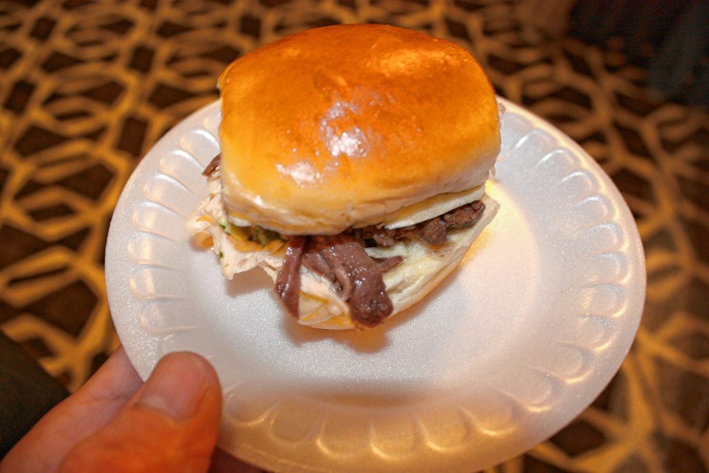 The 19th Hole at Beaver Meadow prepared these sliders made with braised sirloin tips with Stoneface IPA-ginger glaze and sriracha slaw for the Taste of New Hampshire at the Grappone Conference Center last Thursday. JON BODELL / Insider staff