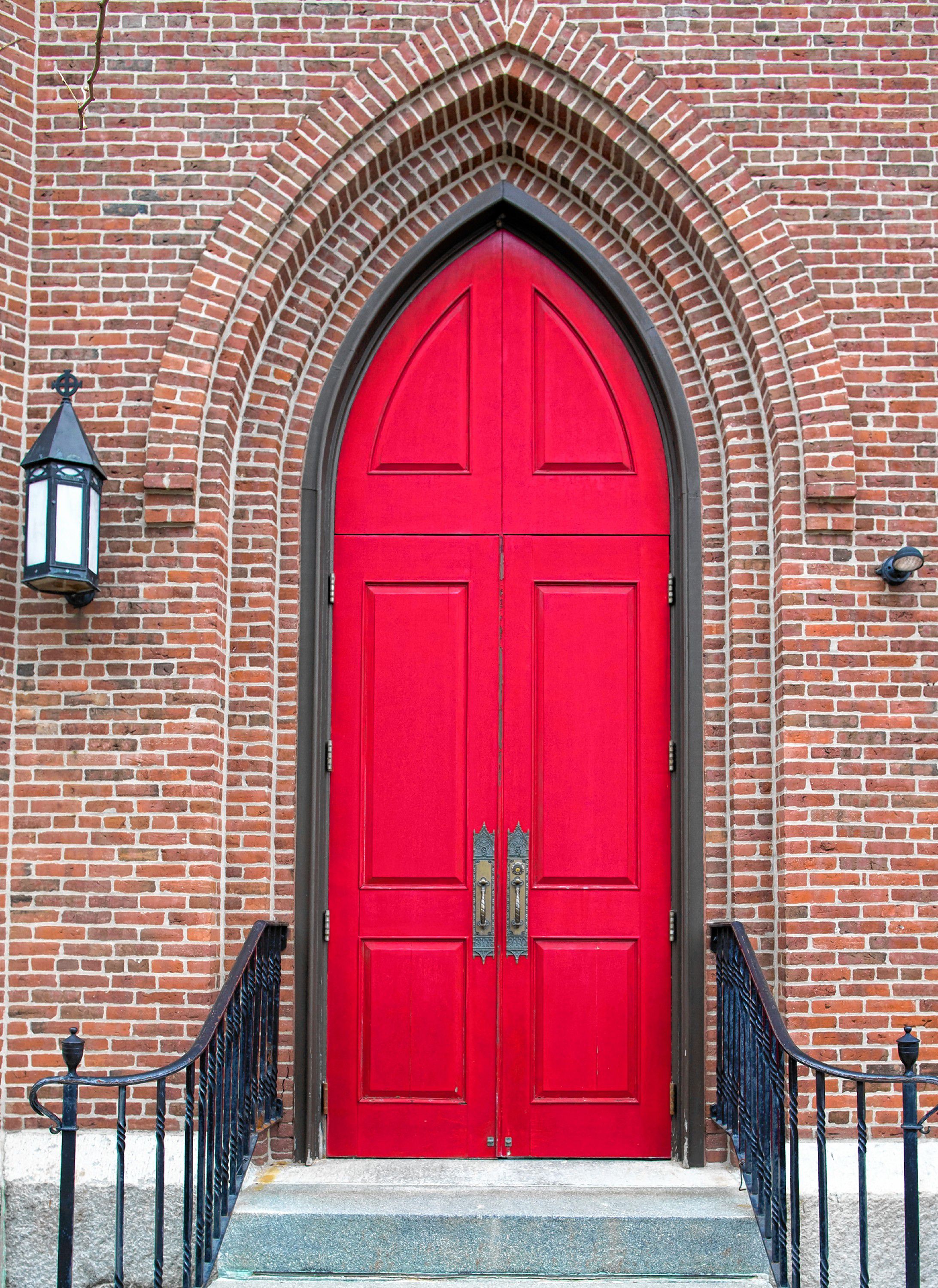 The red door entrance of St. Paul’s Episcopal Church in downtown Concord.