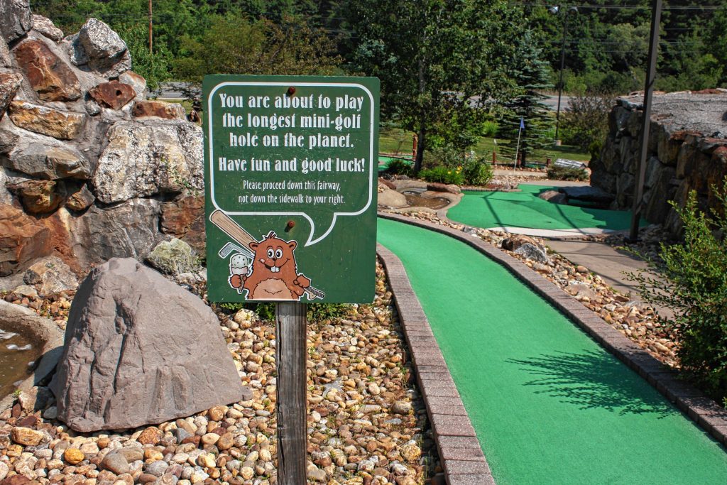 Chuckster's lays claim to having the longest mini golf hole in the world, with a couple of qualifiers. First, there are three Chuckster's locations in total, and each one of them is the same 201 feet in length, so it's technically a three-way tie with all the Chuckster's. The other thing is that these are all the longest mini golf holes in which it is possible to get a hole in one. I shot a 5 on this one. JON BODELL / Insider staff