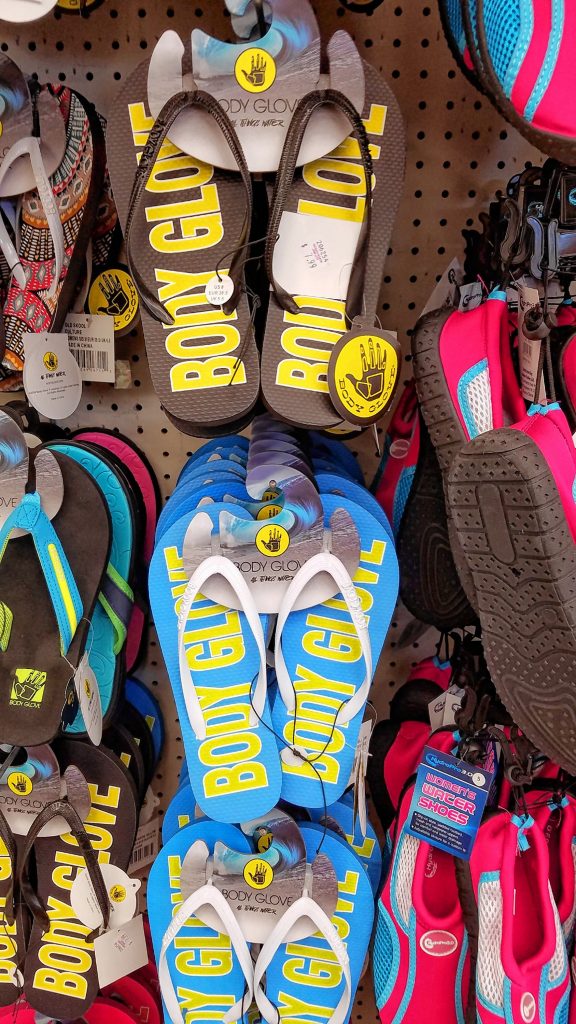 If you need a pair of sandals, there are many varieties to choose from at Ocean State Job Lot, including these ones that say Body Glow on them, available in assorted colors.  JON BODELL / Insider staff
