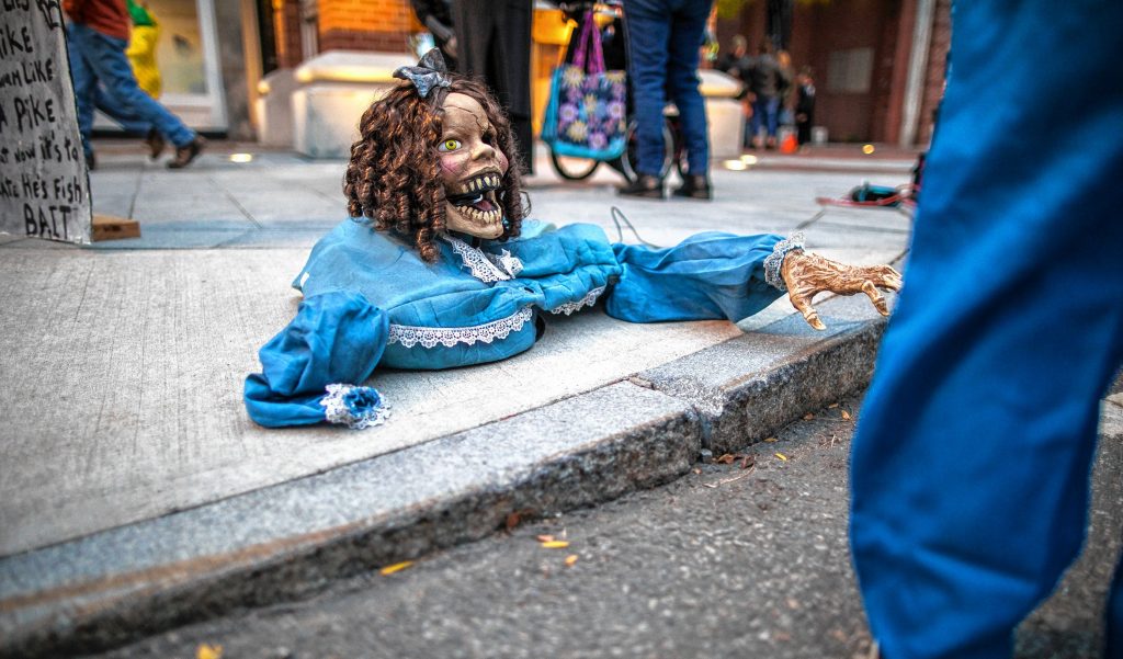 A ghoul on the sidewalk at the Halloween Howl on Main Street in Concord on Friday evening, October 25, 2019. GEOFF FORESTER