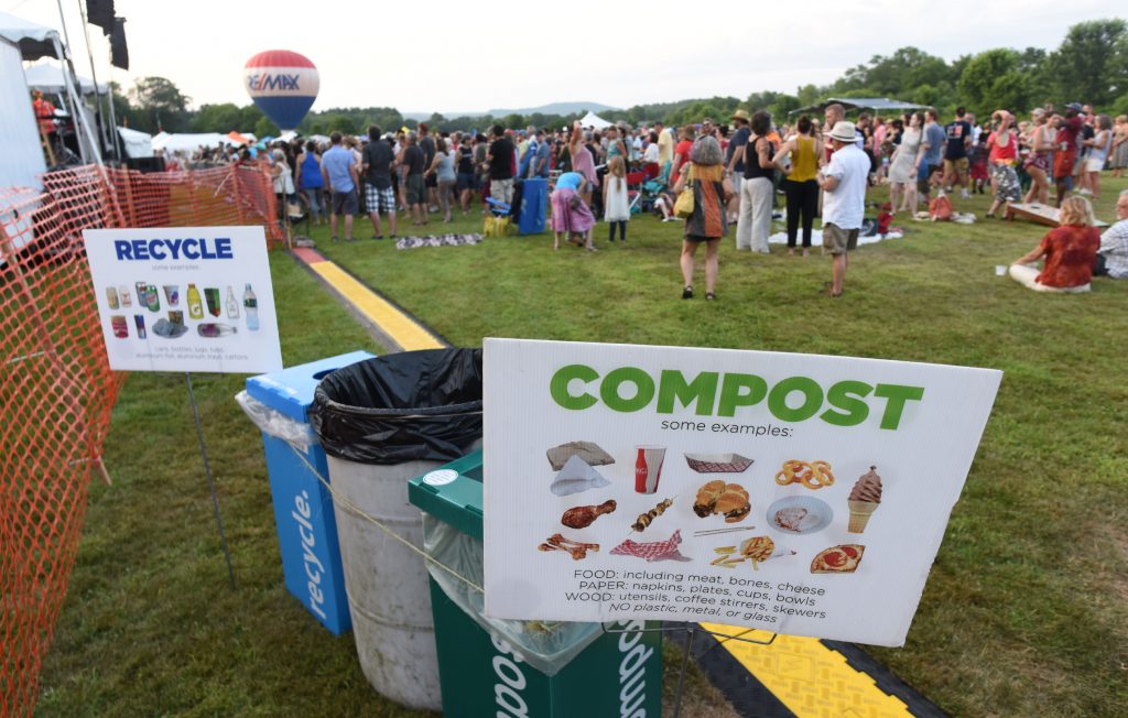 Separate, compost and recycle Friday night at the Green River Festival.  July 13, 2018 Recorder Staff/Paul Franz